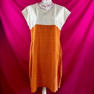 Colorblock Dress Size L | Korean Label | Cream & Burnt Orange | Minimalist Style